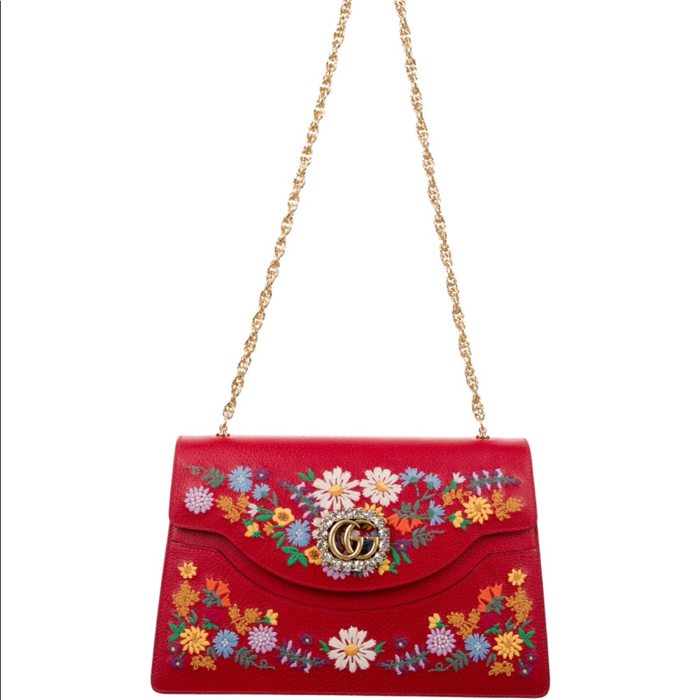 Gucci Large Linea Ricami Floral Shoulder Bag